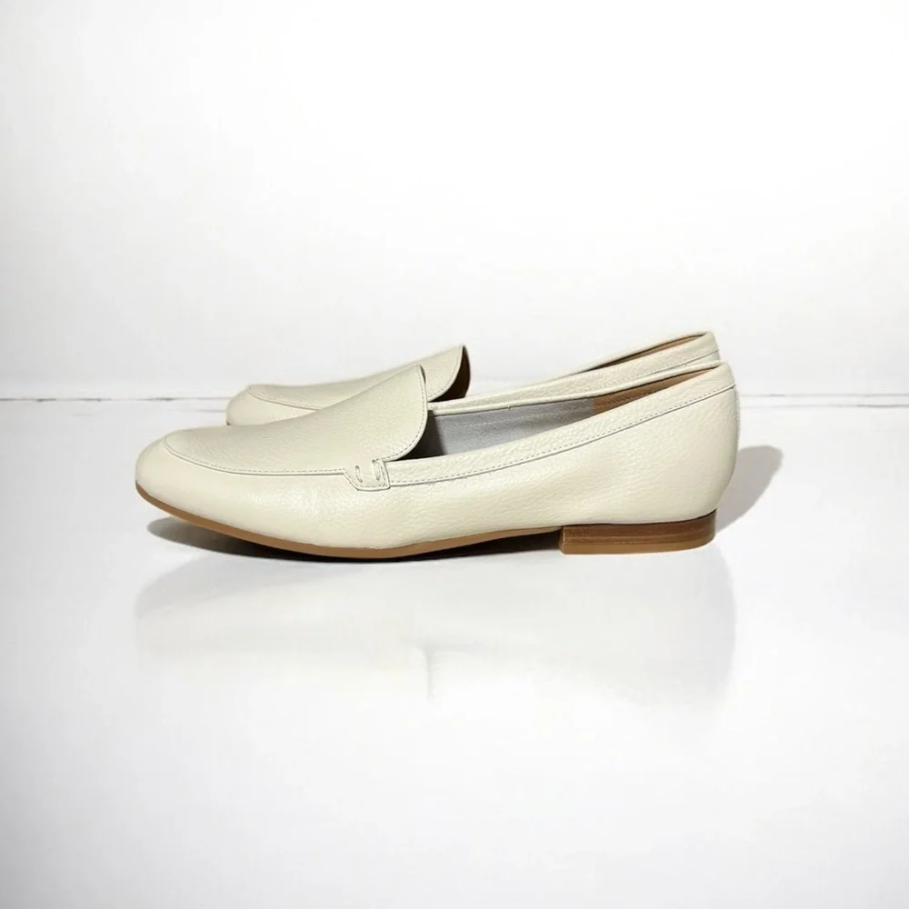 🌻NEW Marc Fisher Ivory Leather Docida Loafers | Women's Size 10